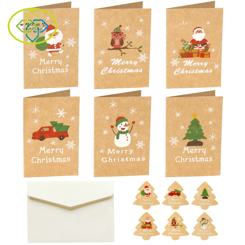 

6 pcs Christmas greeting cards plus 6 envelopes per pack wholesale custom Christmas card