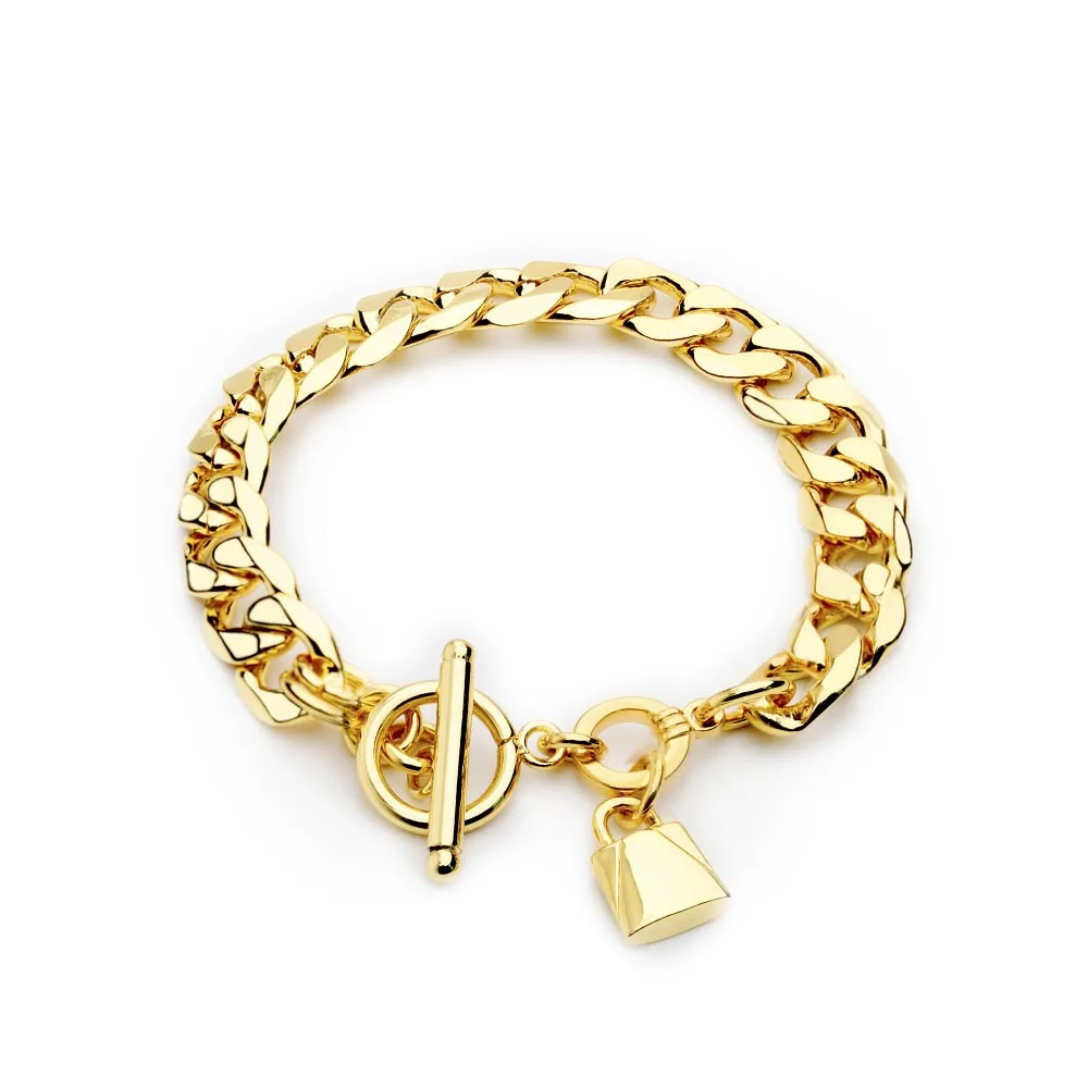 

Punk Lock Charms Jewelry Set copper/brass Link Chain Necklace & Bracelet for Women with Clasp Closure, Customized color
