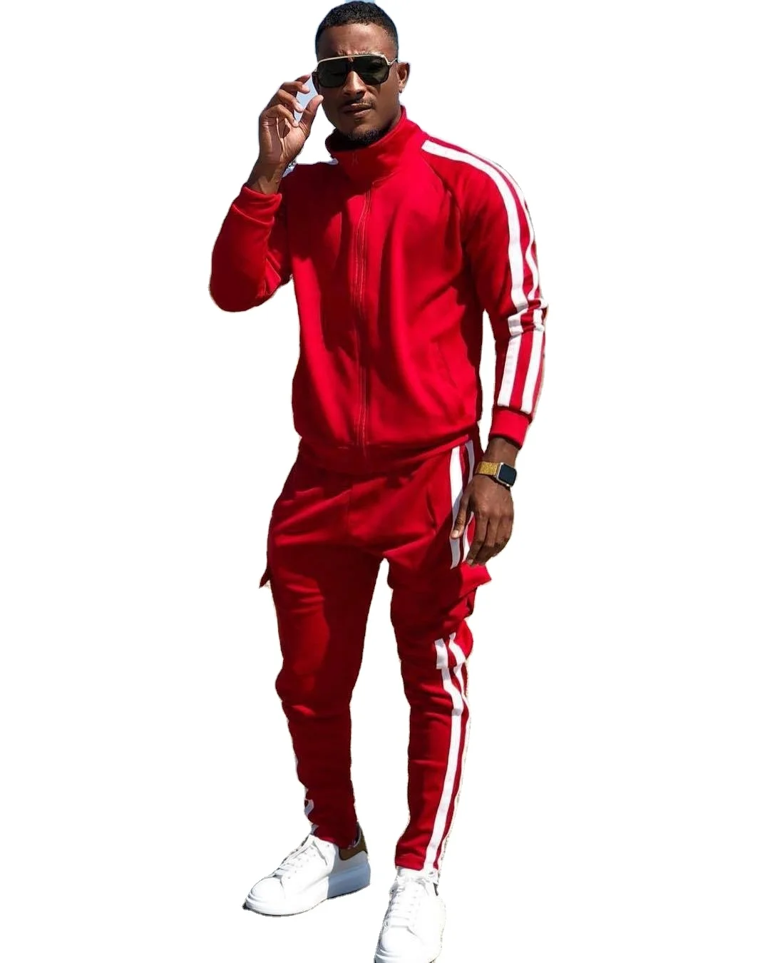 

DLL New arrival men stand collar tracksuit two piece sweatsuit custom side stripe mens joggers, As picture or customized make