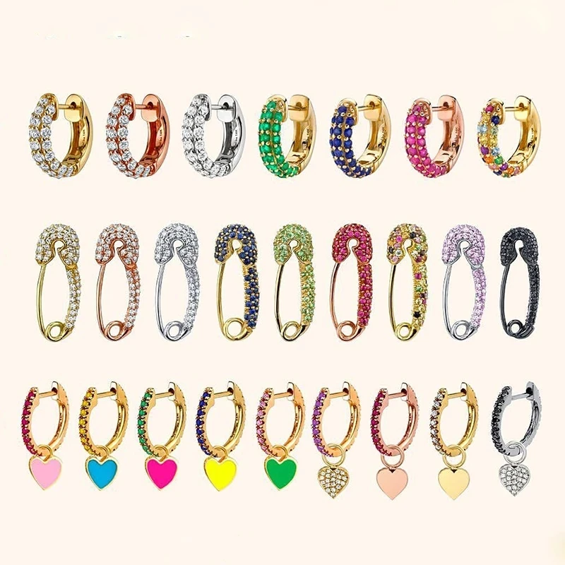 

Lost Lady New Rhinestone Crystal Safe Pin Hoop Huggies Earrings Women Cute Heart Hanging Earrings Wholesale Jewelry Party Gifts