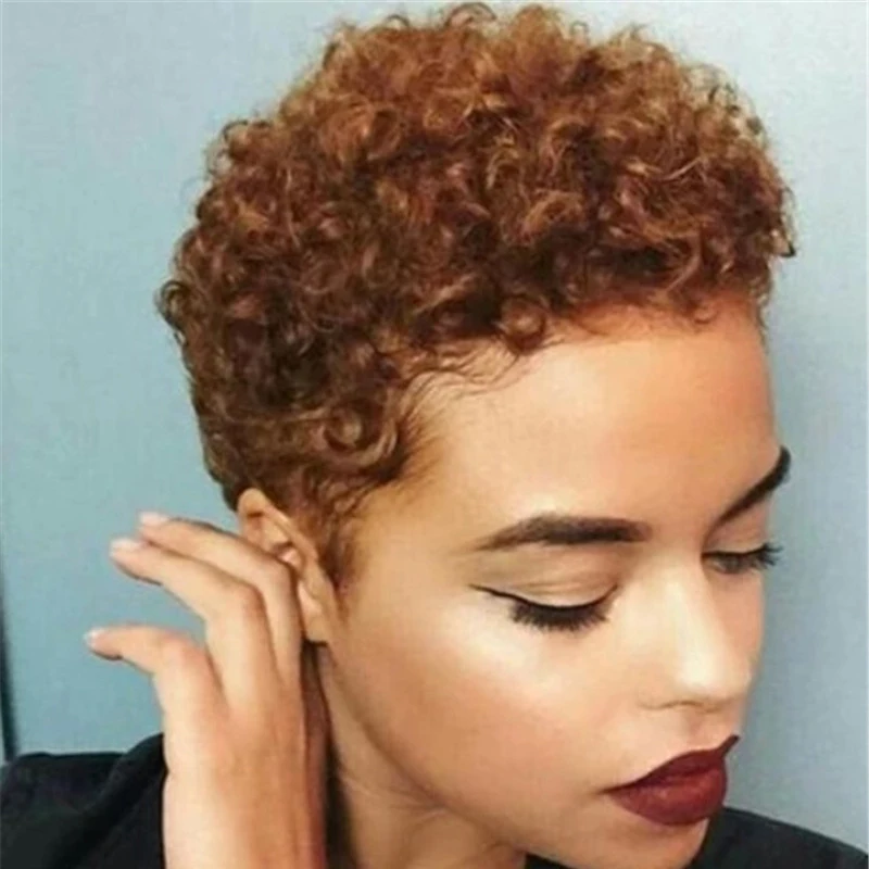 

European And American Women African Fashion Synthetic Pixie Curly Short Human Hair Wigs For Black Women