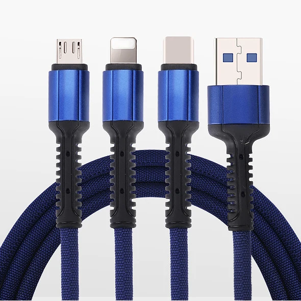

High quality nylon weaving 1M/3ft Micro type c 8pin multi function charger cable 3.0 usb data cable 3in1 for smart phone, Other