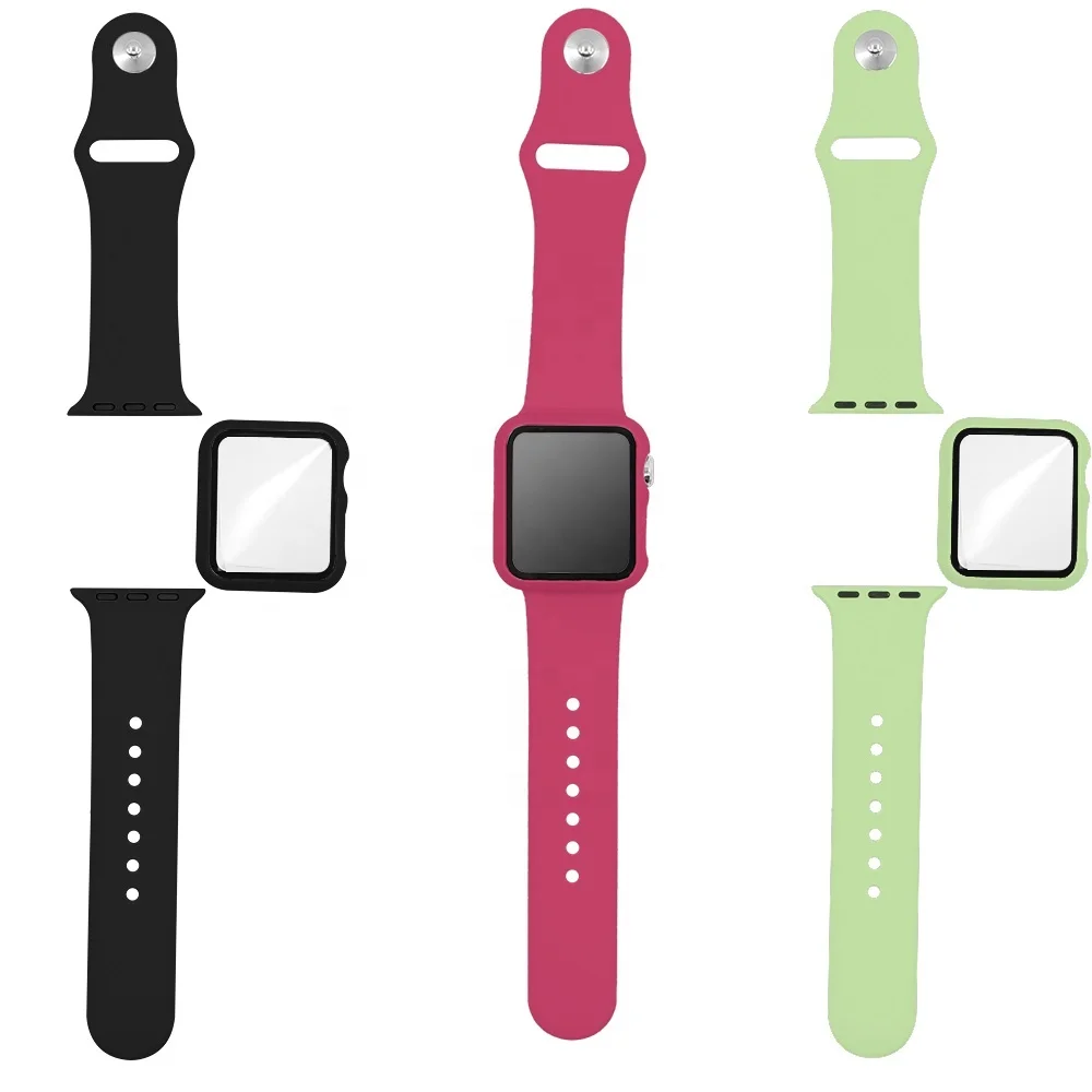 

High Quality Bracelet Rubber Silicone Smart Watch Strap For Apple Watch 38mm 42mm 40mm 44mm Band With Case