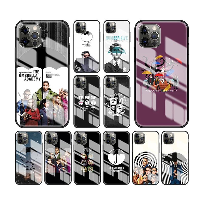 

Mobile Phone Case for iPhone 11 12 Pro Max Umbrella Academy Designer Glass Phone Cases for Samsung S20 Note 20, Black