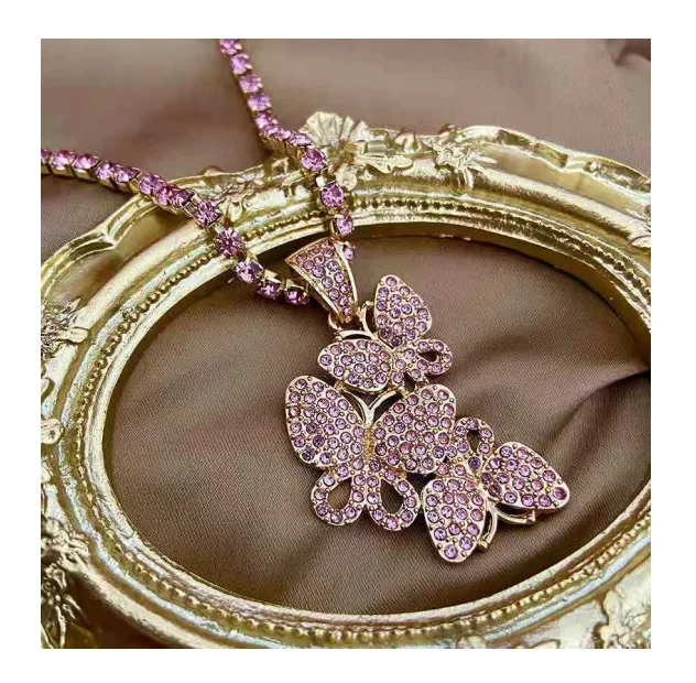 

New Luxury Clear CZ Tennis Chain Butterfly Choker Necklace Women Gold Color Iced Out Chain Butterfly Necklace Aesthetic Jewelry