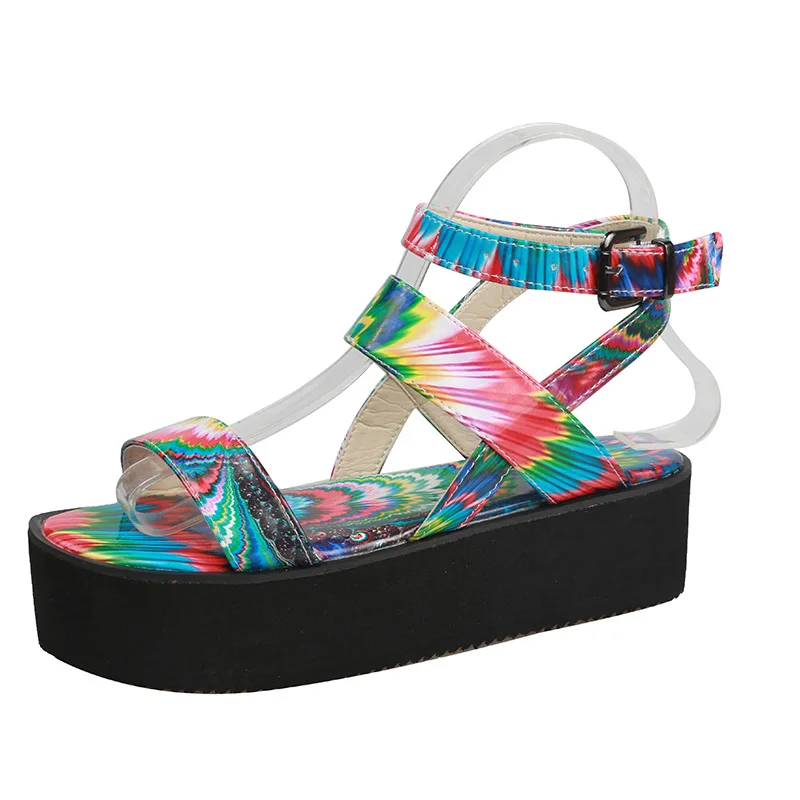 

2021 fashion non-slip heel high-end platform slippers colorful women's sandals, Picture