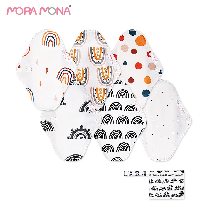 

Mora Mona Sanitary reusable cloth menstrual pad washable natural organic sanitary napkin with carbon absorption layer, Printing colorful