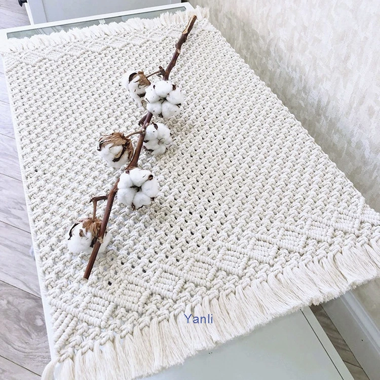 

Macrame Table Runner Cotton Lace Boho Table Runner Woven Table Runner with Tassels for Bohemian, White