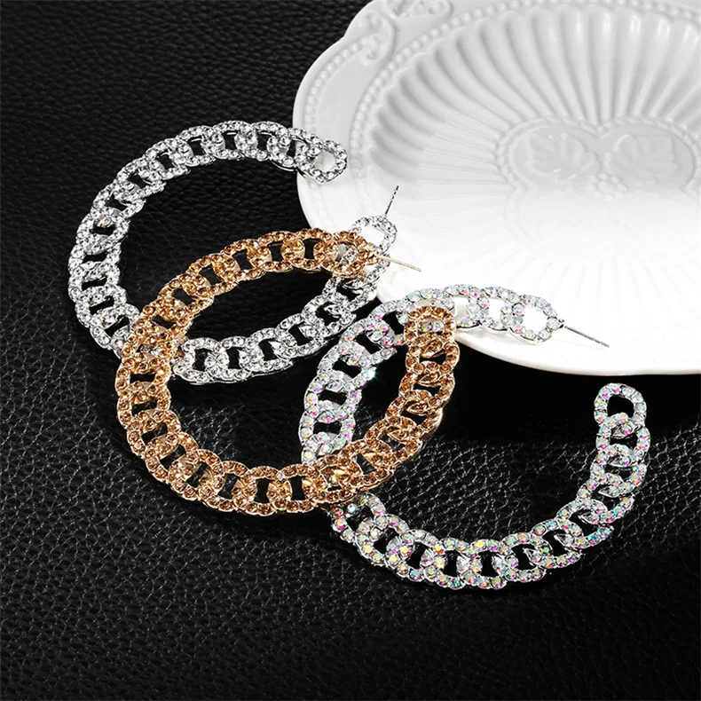 

C-shaped diamond chain alloy earrings earrings gold and silver 2021 hot design high quality earring accessories