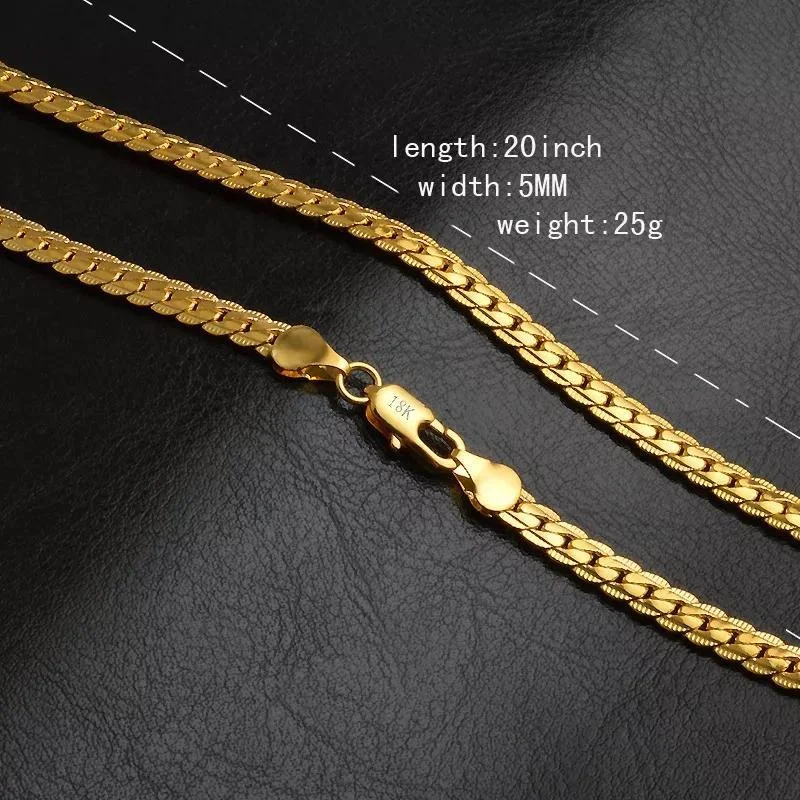 

large choker choker 20 Inch 18k Gold 5mm Full Sideways roll Chain Necklace For Women Man Fashion Jewelry Charm Necklace Gift