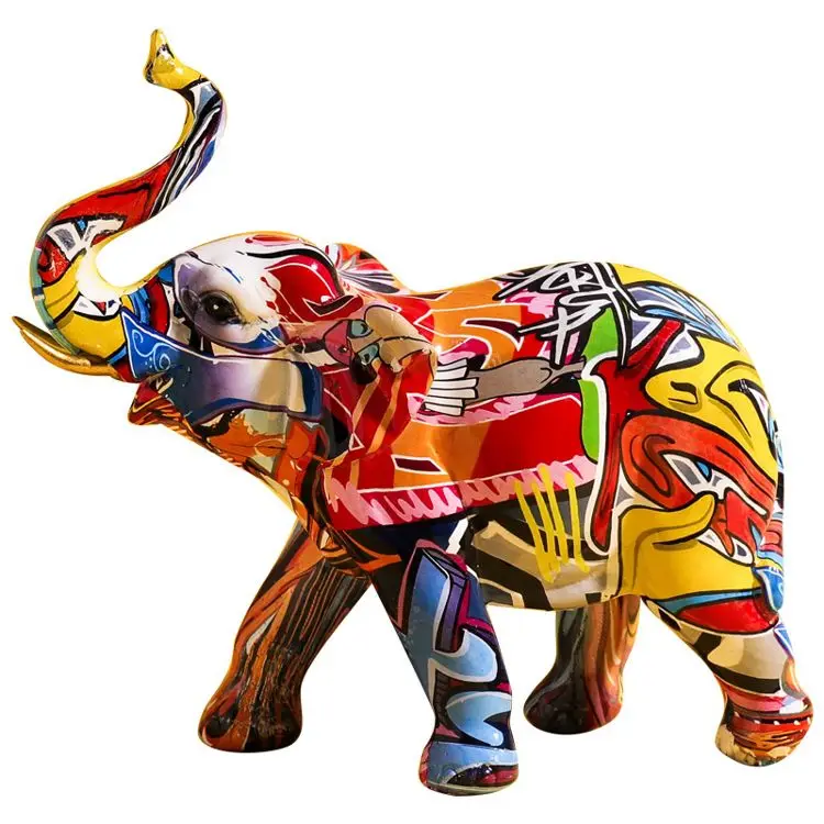 

2021 Modern Decorative Figure Desktop Animal Ornament Olifant Houtsnijwerk Sculptuur Fashion Graffiti Art Elephant Statue, 1 color. geometrical figurines,statua geometrica