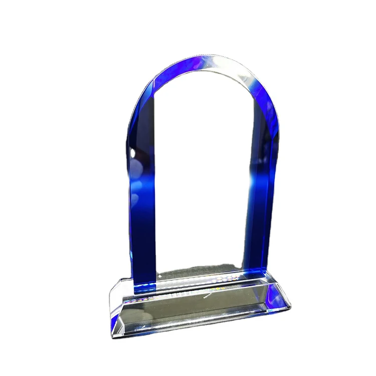

Wholesale High Quality Transparent Blue Round Arch Crystal Trophy Awards, Clear