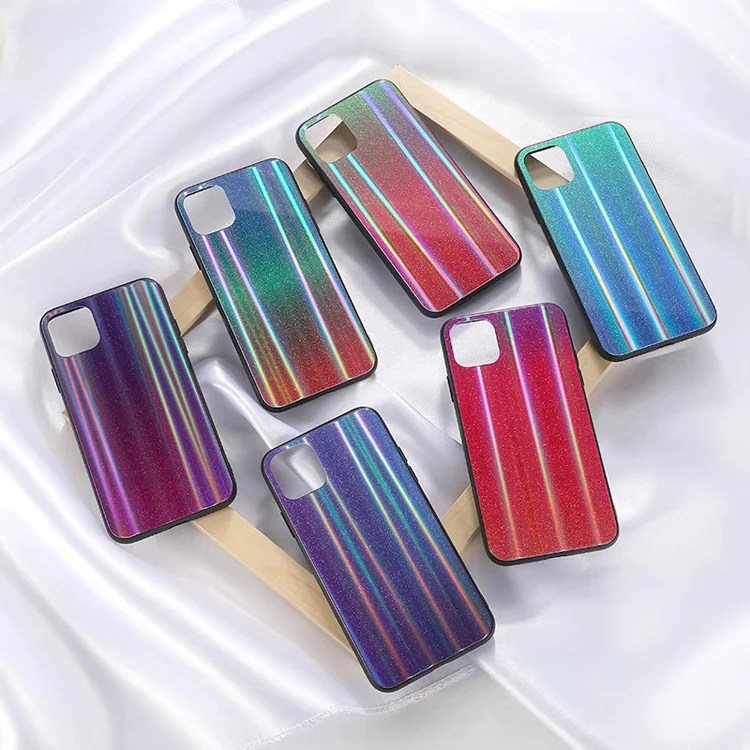 

Fashion luxury glitter colorful hard tempered glass soft tpu bumper mobile smart phone back cover case for huawei p20