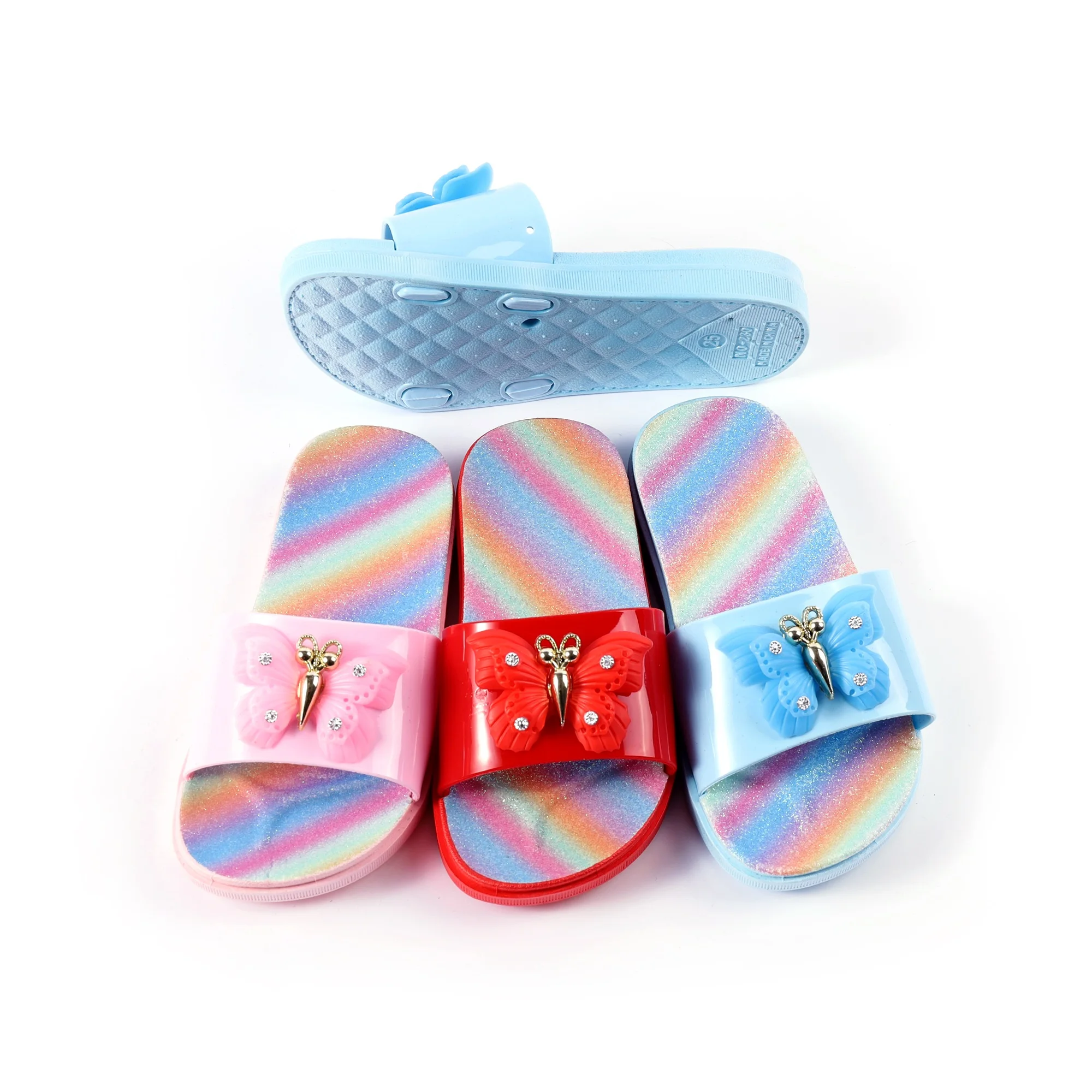 

Wholesale rainbow color flower bowknot PVC children's slippers in stock