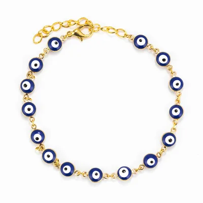 

Hot Sale European Gold Plated Link Chain Evil Eyes Bracelet Adjustable Turkish Blue Devil Eyes Bead Bracelet For Lucky Jewelry
