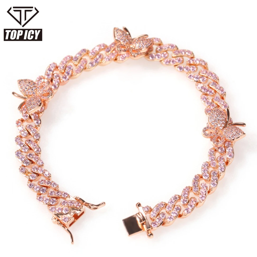 

2020 New Arrive Summer Sterling Silver Beach Girl Ankle Chain Big Diamond Bling Butterfly Foot Chain Rose Gold Cuban Chain, Gold, silver, rose gold