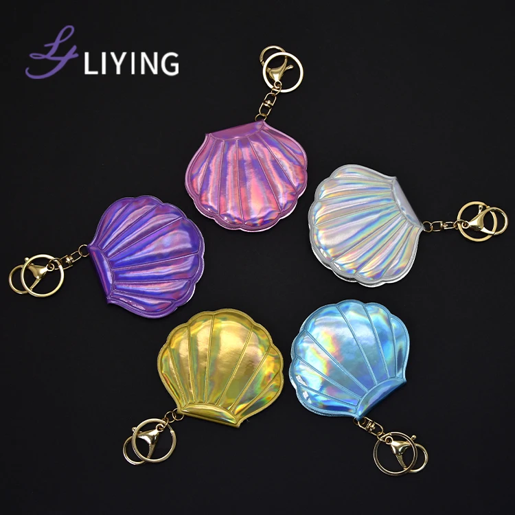 

OEM ODM Customized Logo Mermaid Shell Shape Pocket Makeup Compact Mirror Keychain