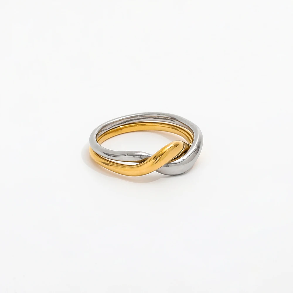 Non Tarnish Waterproof Joolim Jewelry Wholesale 18K Gold Plated Gold & Silver Twist Stackable Stainless Steel Rings for Women
