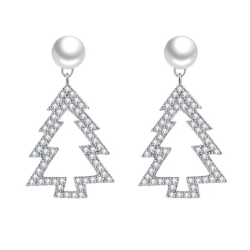 

New Fashion Sterling Silver Needle Pearl Earrings Christmas Earrings Ornaments Long Earrings
