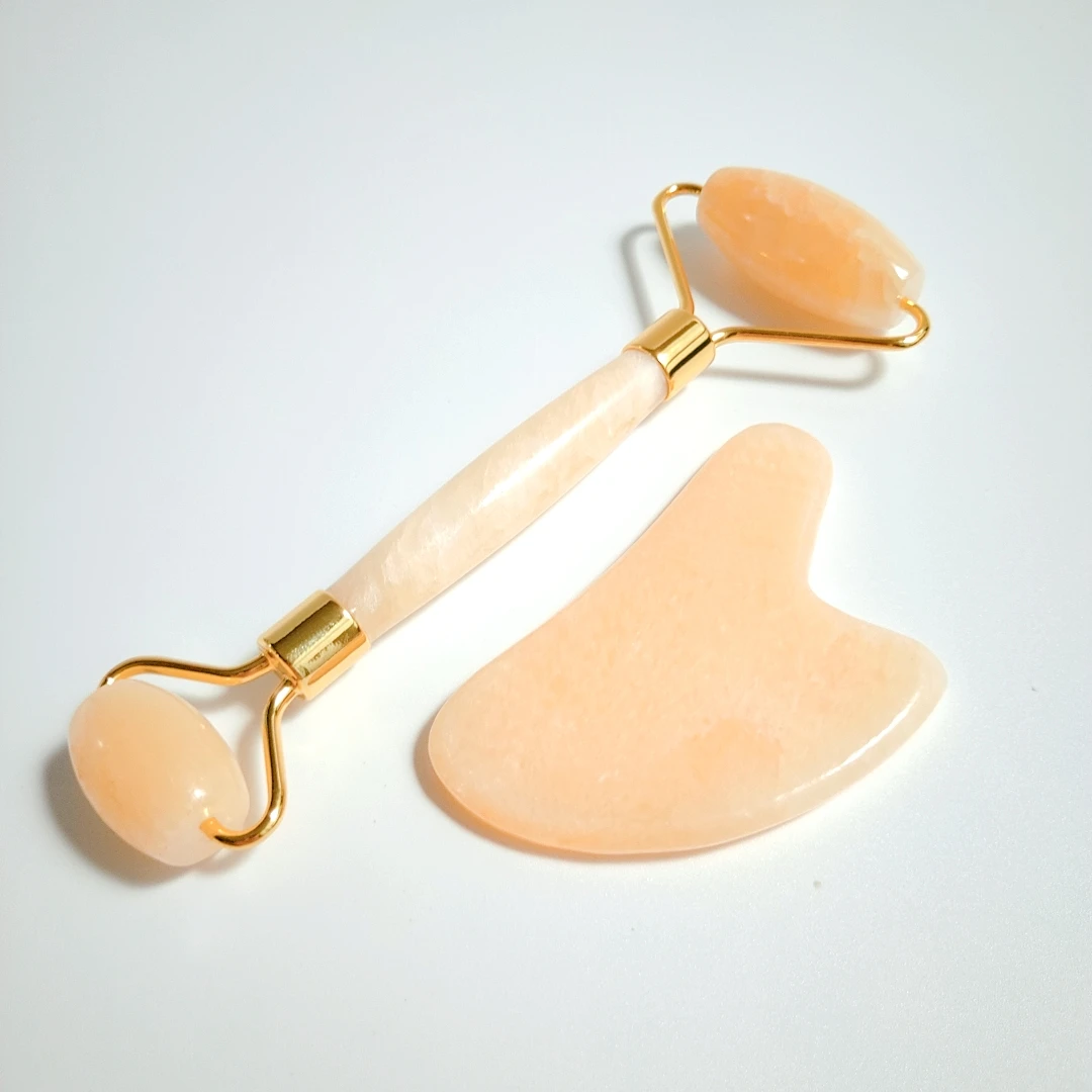 

(Gift Set) Yellow jade Facial Jade Roller - Gua Sha + Travel Pouch & Satin Cloth