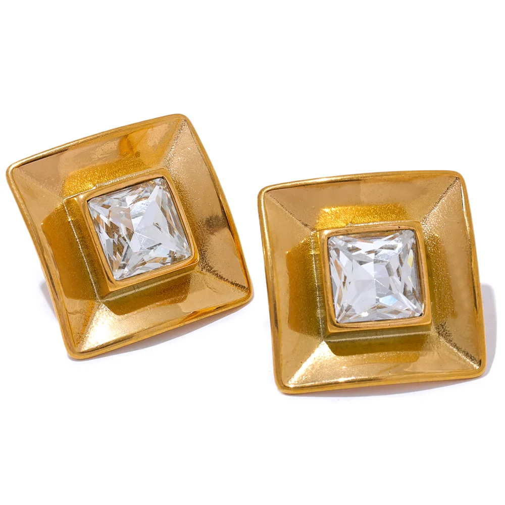 

JINYOU 3027 Delicate Bling AAA Cubic Zirconia Stainless Steel Square Stud Earrings Prevent Allergy Trendy Fashion Daily Jewelry