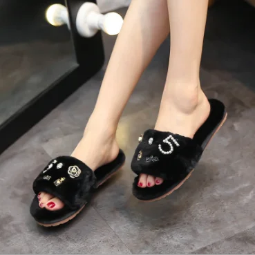 

Wholesale spot one character cotton slippers home wear antiskid flat bottomed plush slippers for women, Black,pink,grey