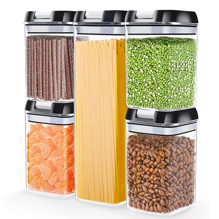 

5 Pieces Plastic Cereal Organization Kitchen Pantry food storage containers bpa free set with airtight lids, Any color is available
