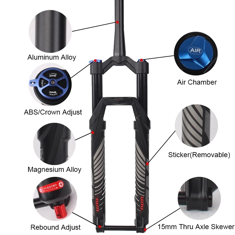 Lutu Mtb Suspension Air Fork Tapered Steer Mountain Bicycle Fork 