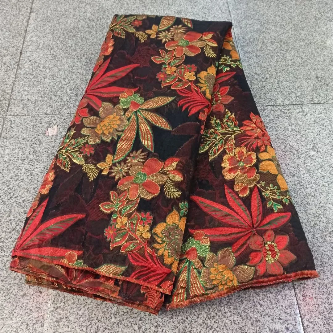 

Elegant wholesale flower orange jacquard fabric lace 5 yard, As pictured