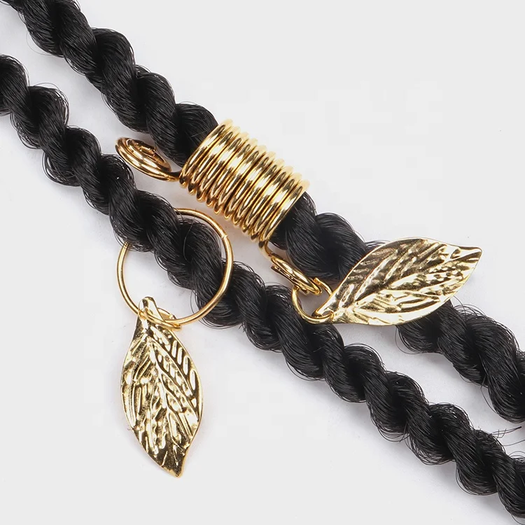 

Hot Sell Golden Hair Ring Leaf Charm Pendant Hair Clip For Braid Hair Accessory