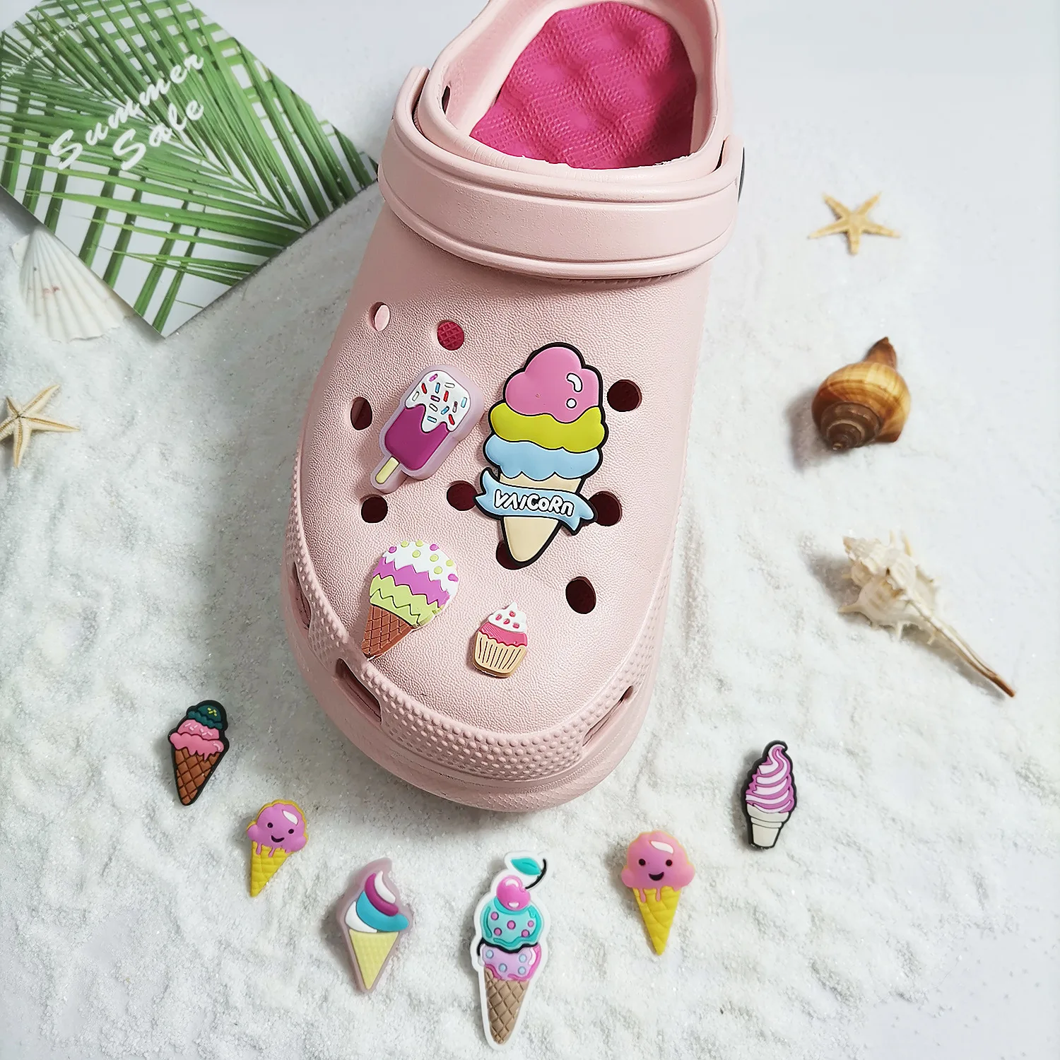 

2021 new design MOQ 10PCS Ice cream croc charms Sweet and lovely soft PVC shoe charms decoration croc shoe DIY, Picture