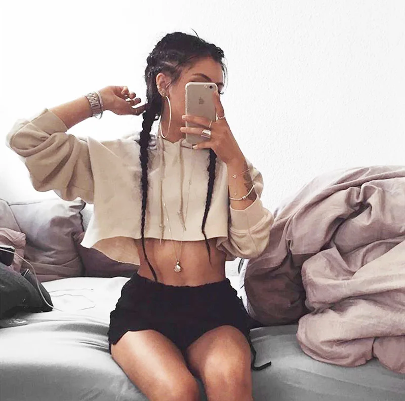 

2020 new arrival women sexy long sleeve hoodie Slim Fashion crop top Short Cotton ladies top blouse