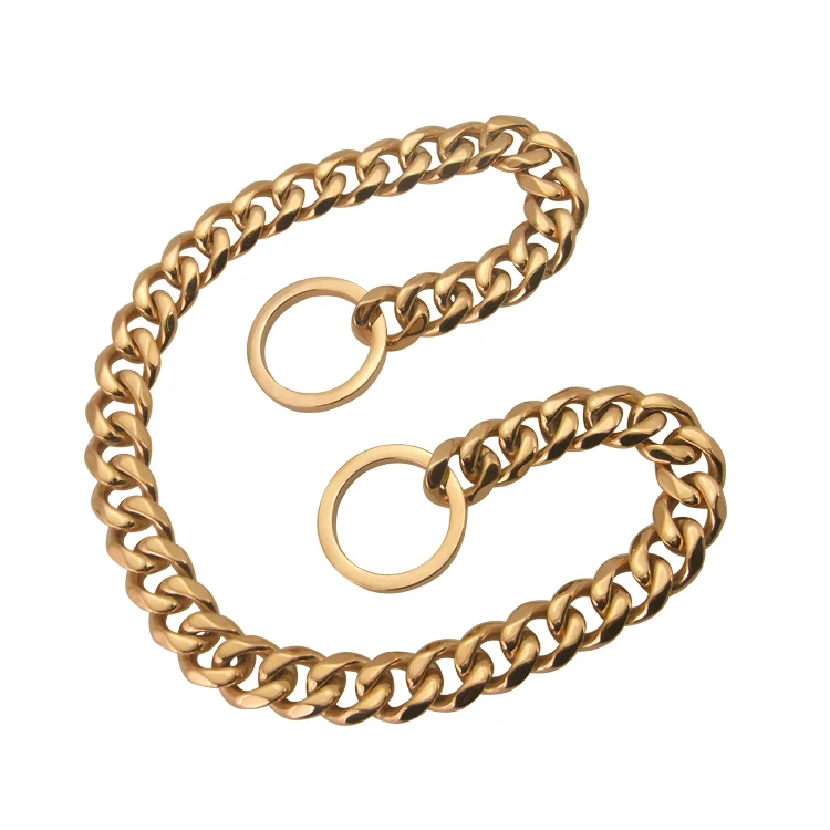 

custom logo brand name stainless steel welded pet chains with high poshling strong dog training collar, Gold ,silver or customized