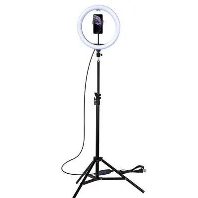 

New LED Fill Light Ring Dimmable Stand Phone Holder Lamp Selfie Live Broadcast Video Recording Light, Black