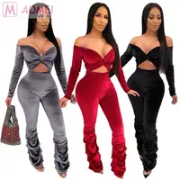 

N1033 best design off shoulder knot heaps pant pleuche One Piece Jumpsuits Sexy Bodycon Womens Fashion Clothing