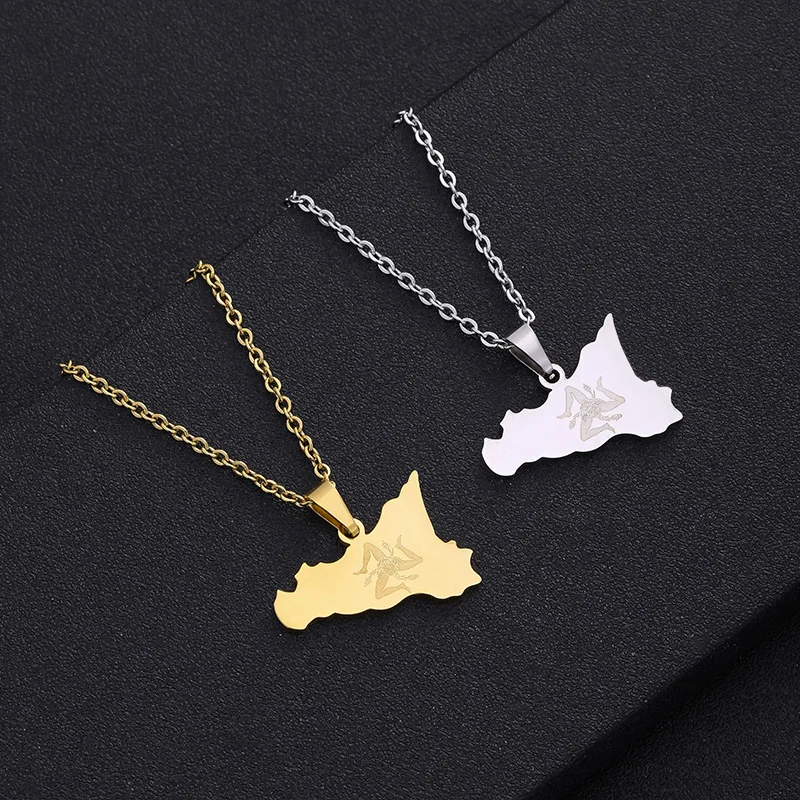 

High Polished 18k Gold Plated 316L Stainless Steel Sicily Map Necklace Sicily Pendant Necklace Sicily Necklace