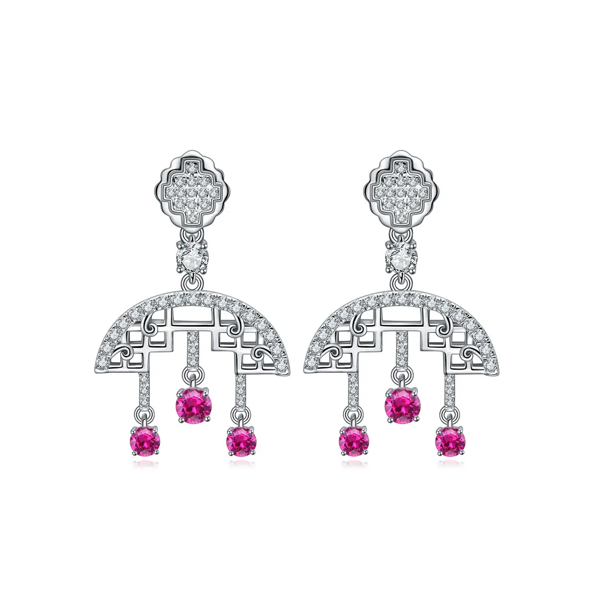 

Anster Jewelry synthetic red corundum earrings jewelry set s925 sterling silver rhodium plated earring new arrivals