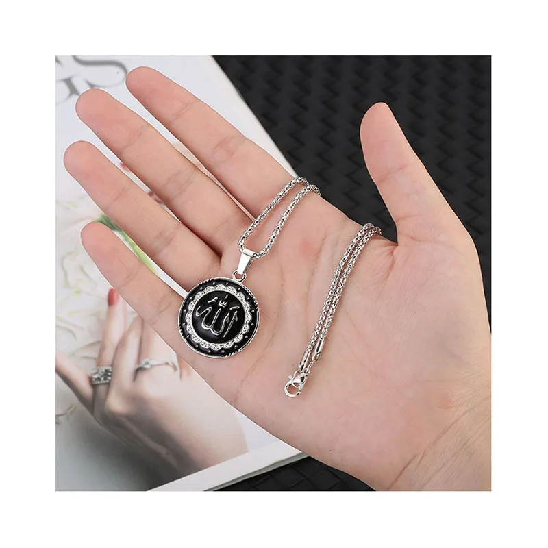 

RTS 2021 Fashion Simple Men's Hip Hop Accessories Geometric Circle Plated Islamic Muslim Allah Name Pendant Necklace Jewelry