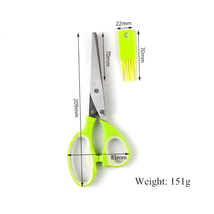 

7.5"Professional Stainless Steel 5 Blades Kitchen Tailor Scissors Herb Scissors With Comb Scallion Scissors