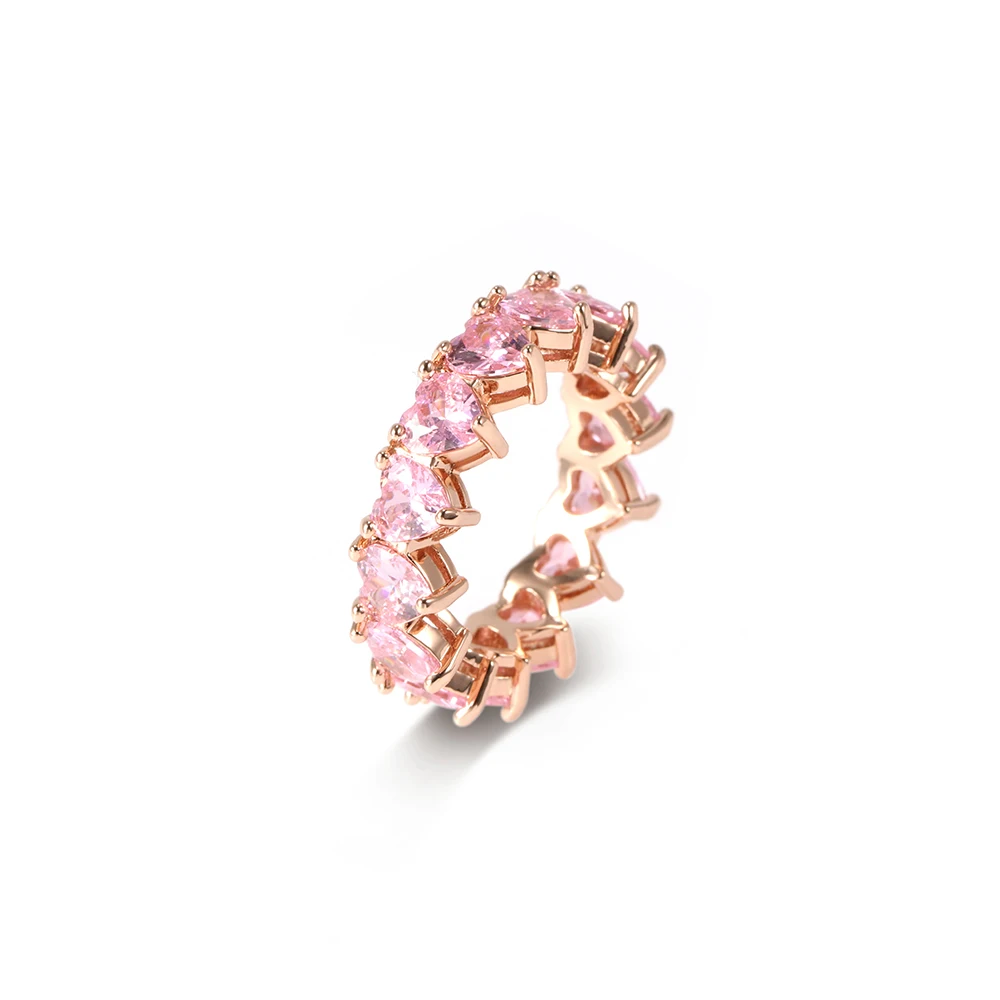 

2021 now cubic zirconia couple heart diamond ring jewelry pink rose gold ring