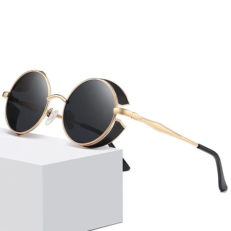 

Wholesale New Arrival Steam-punk Round Shape Sunglasses Polarized Engraved Metal Frame Unisex Sun Glasses