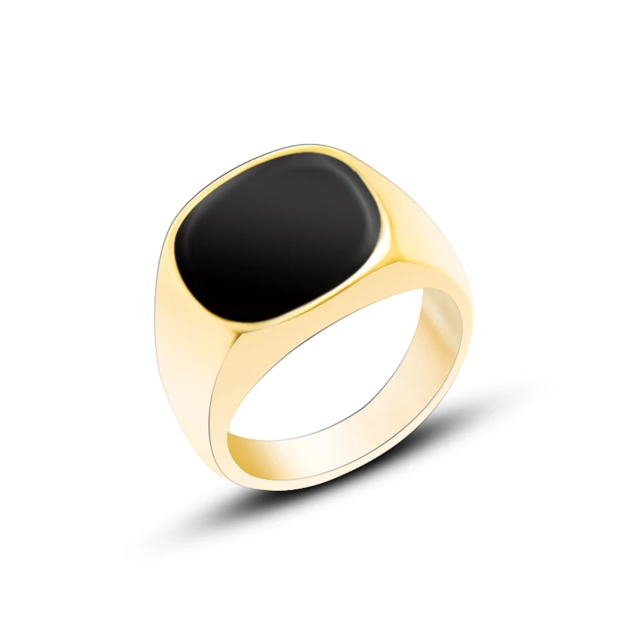 

Ladies Temperament Black Shell Titanium Steel Plated 18K Gold Ring, 18k gold plated