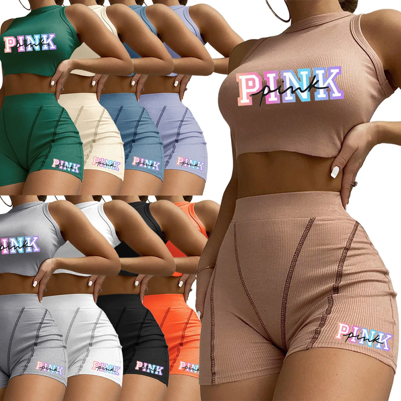 

Solid Color short Top Pants Two Pieces Workout Clothing Sets Women 2022 summer Casual Sets For Women