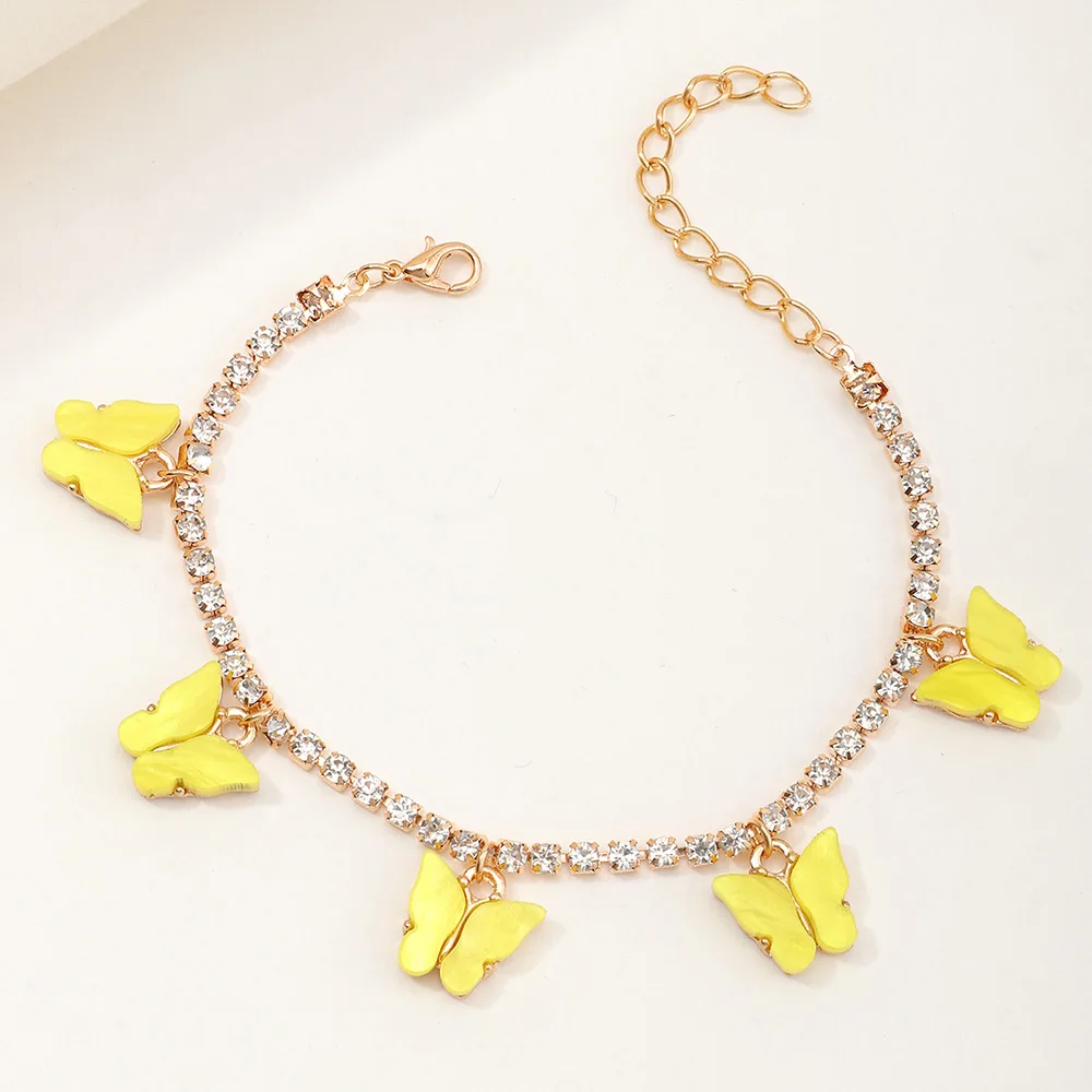 

Fashion BFF Bracelet Jewelry Gold Butterfly Pendant Cuba Diamond Chain Jewelry Charm Bracelet For Girls