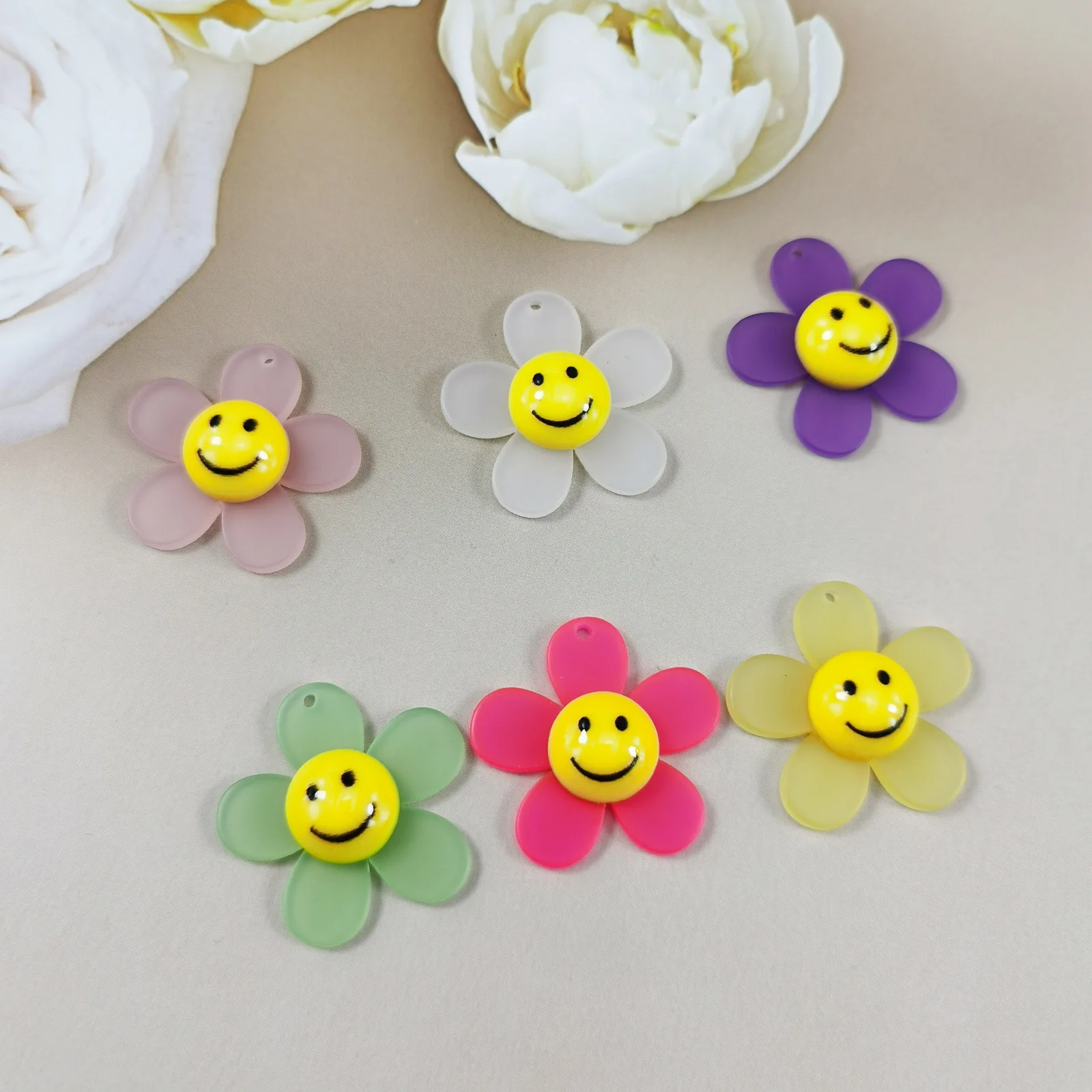 

New Korean version Acrylic DIY Jewelry Accessories Transparent Frosted Smiley Flower Sunflower Earrings Charm Pendant, As pic