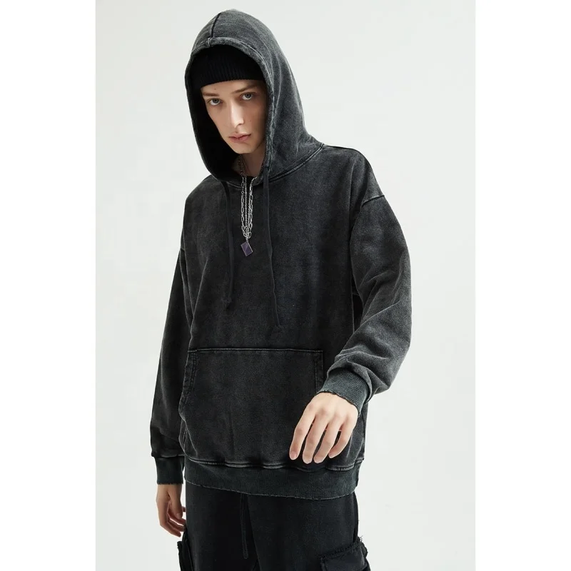 

Wholesale Custom Print Logo Embroidered Mens Hoodies Streetwear Fashion 100% Cotton Heavy Vintage Acid Wash Hoodie Men, Any colors