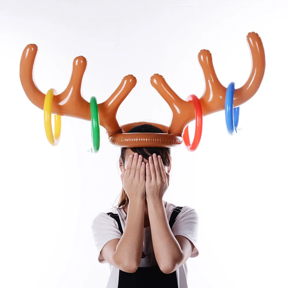 

Santa Funny Reindeer Antler Christmas Toy Inflatable Reindeer Christmas Hat Antler Ring Toss Holiday Party Game Toys Christmas