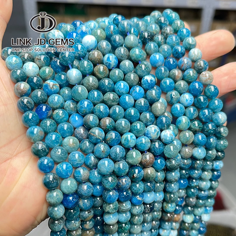 

JD Wholesale 6 8 10MM A+ Natural Blue Apatite Gem Stone Beads Smooth Round Loose Beads for Jewelry Making