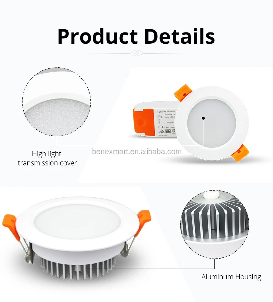 Benexmart ZigBee 3.0 Downlight Kit Smart RGBW 2.5 Inch Led Recessed Ceiling Light 9W Work with Smartthings Echo Smart Lighting - ANKUX.COM