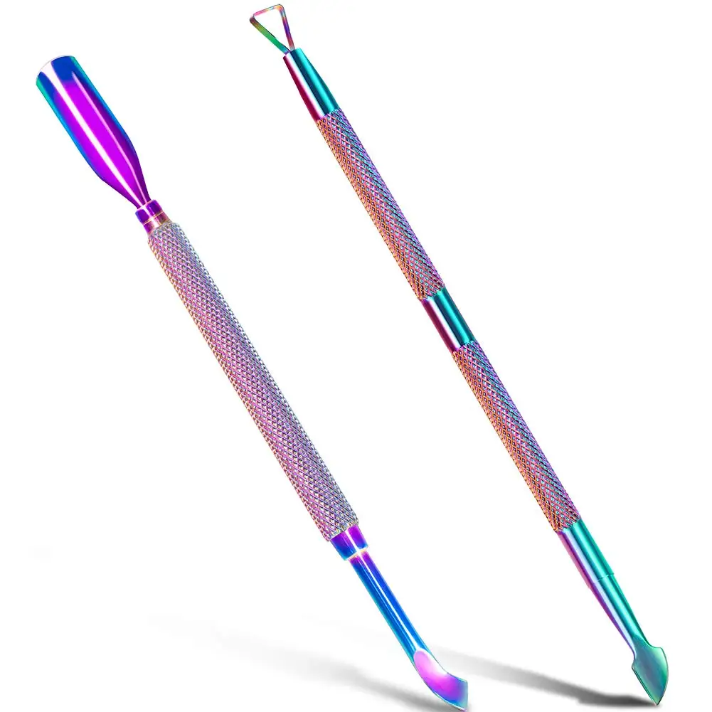 

2PCS Metal Chameleon Cuticle Pusher and Cutter Remover Salon Quality Stainless Steel Cuticle Pusher, Colorful